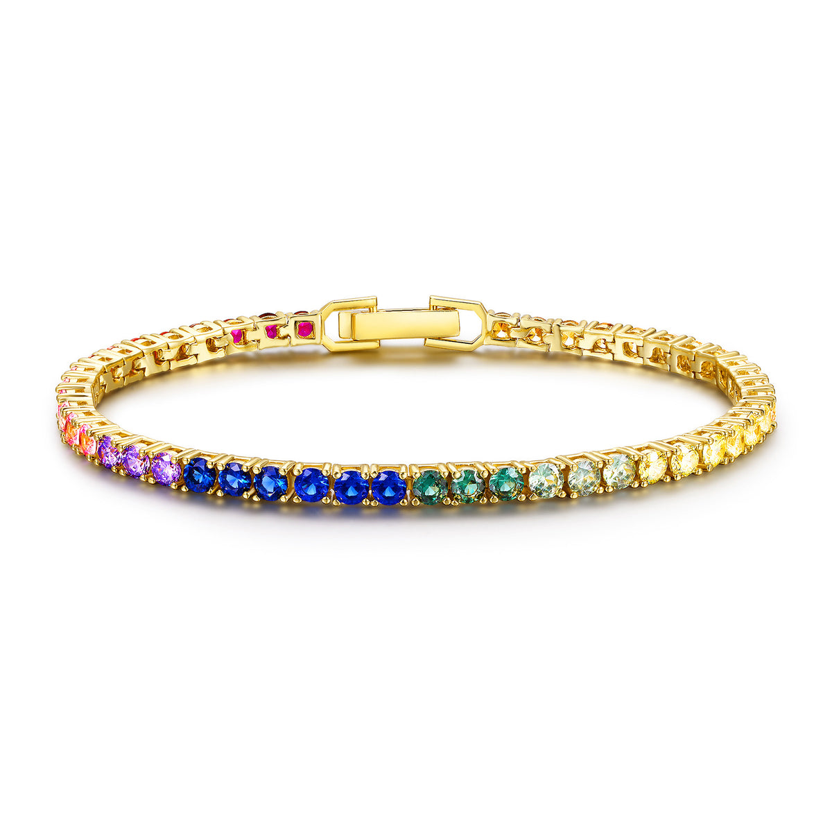 Women&Men's 3mm Gradient Colored Zircon Tennis Ball Belt Buckle Bracelet
