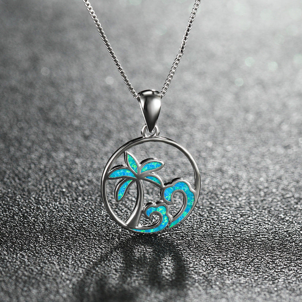 Coconut Tree Ocean Blue Opal Necklace