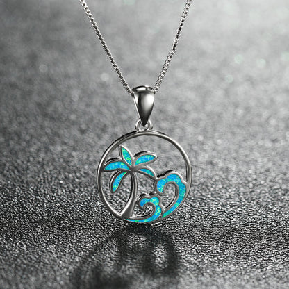 Coconut Tree Ocean Blue Opal Necklace