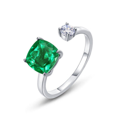Women's White Gold Clip-On Adjustable Emerald Ring