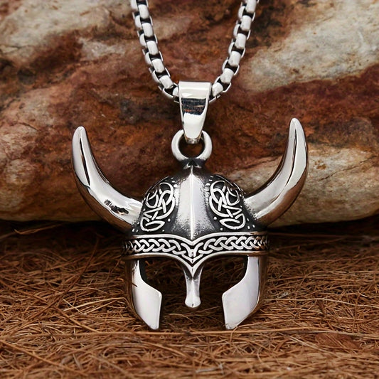Men's Viking Helmet Horn Celtic Knot Pendant Necklace