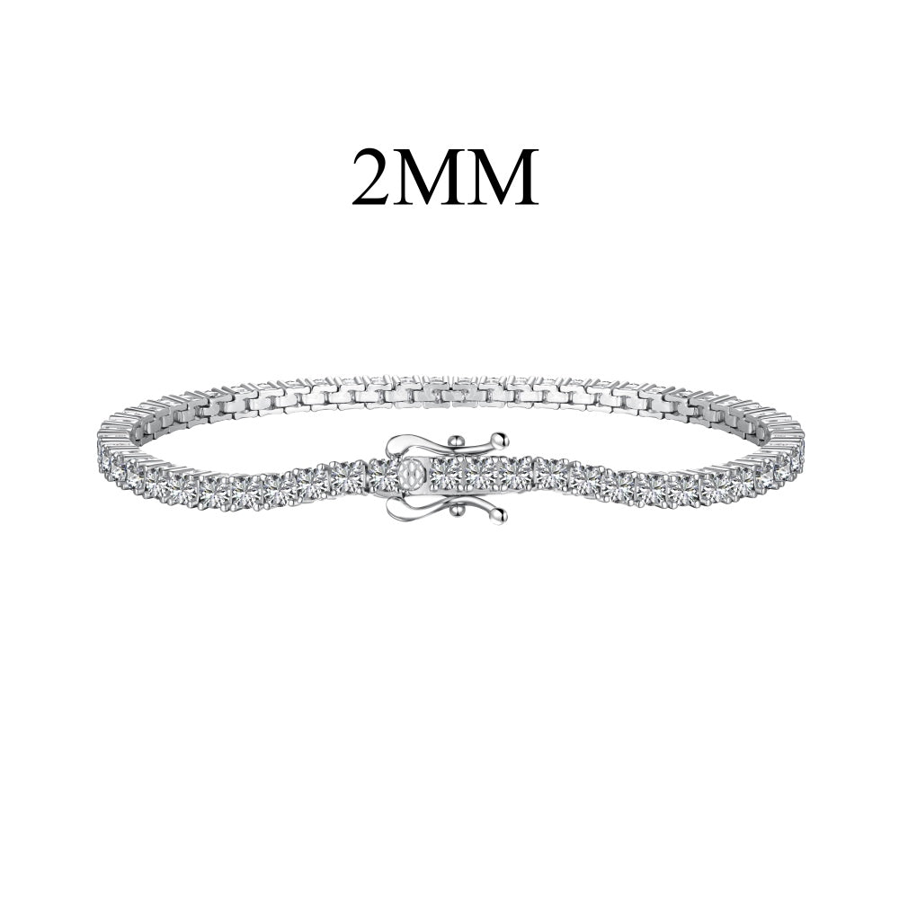 Women's Fashion Design 2MM Width Tennis Bracelet, Round Zirconia Paved Inlay, S925 with White Gold Plating