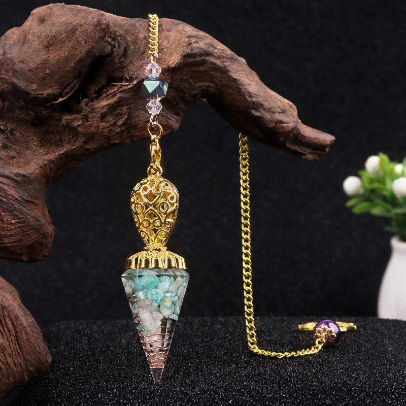 Golden Crystal Agate Resin Hexagonal Pyramid Spirit Pendulum