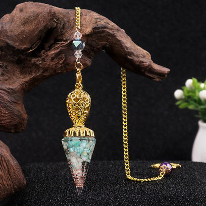 Golden Crystal Agate Resin Hexagonal Pyramid Spirit Pendulum