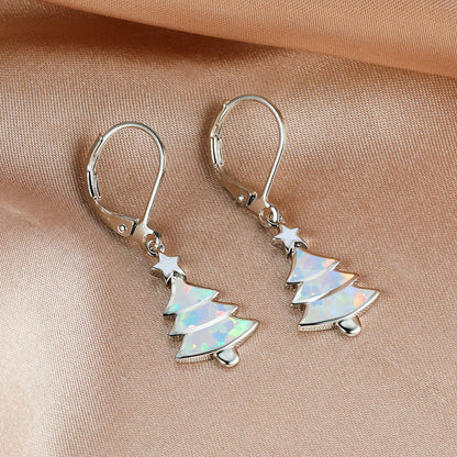 Women's Christmas Tree Color Opal Dangle Earrings, Gold / White Gold Plating