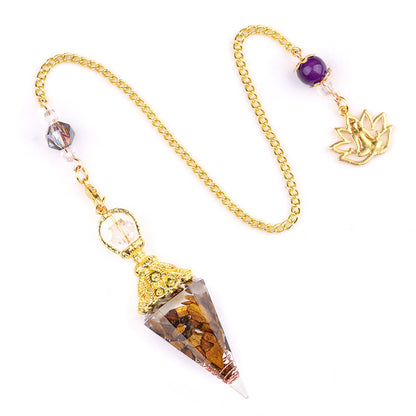 Crystal agate stone colorful crushed stone resin golden hexagonal pyramid spirit pendulum