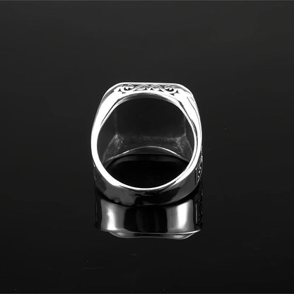 Vintage Solid Stainless Steel Viking Vegvisir Compass Tree of Life Square Signet Ring for Men