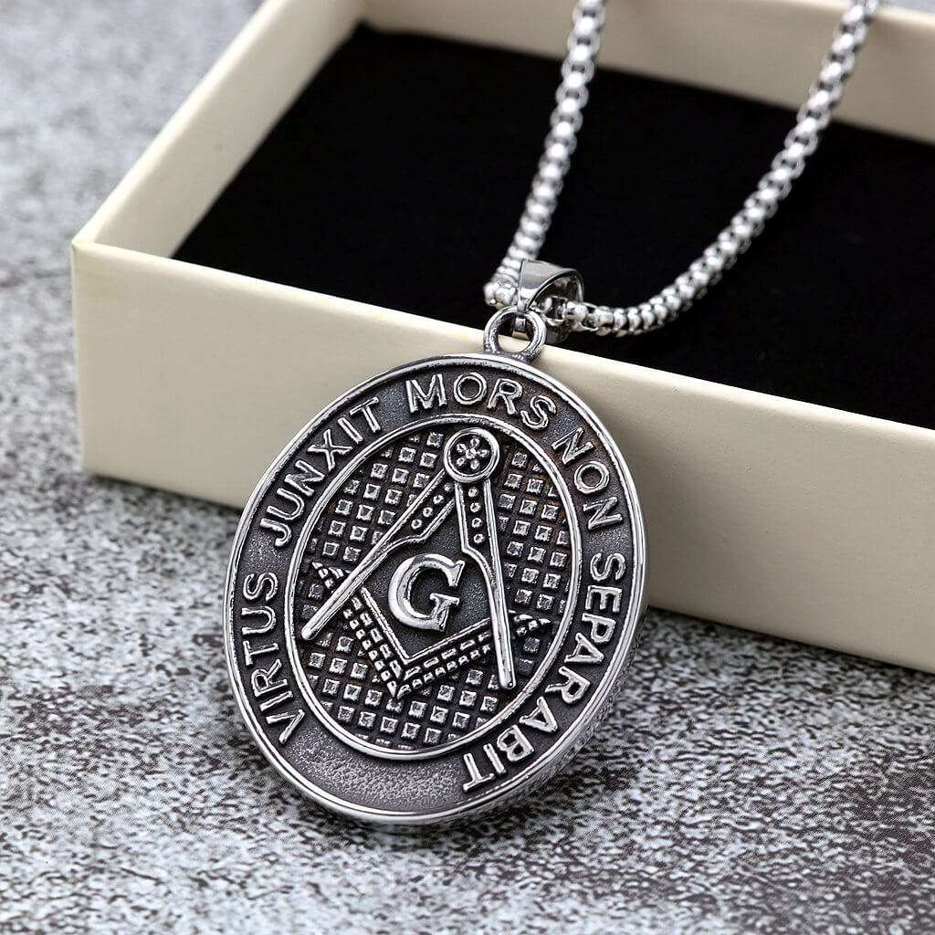 Mens Steel Double Sided Pendant Necklace