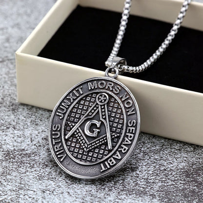 Mens Steel Double Sided Pendant Necklace