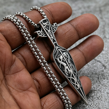 Mens Steel Viking Celtic Spear Shape Pendant Necklace