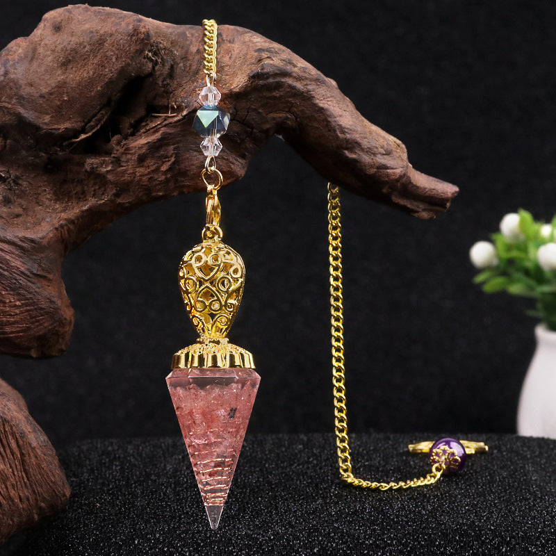 Golden Crystal Agate Resin Hexagonal Pyramid Spirit Pendulum