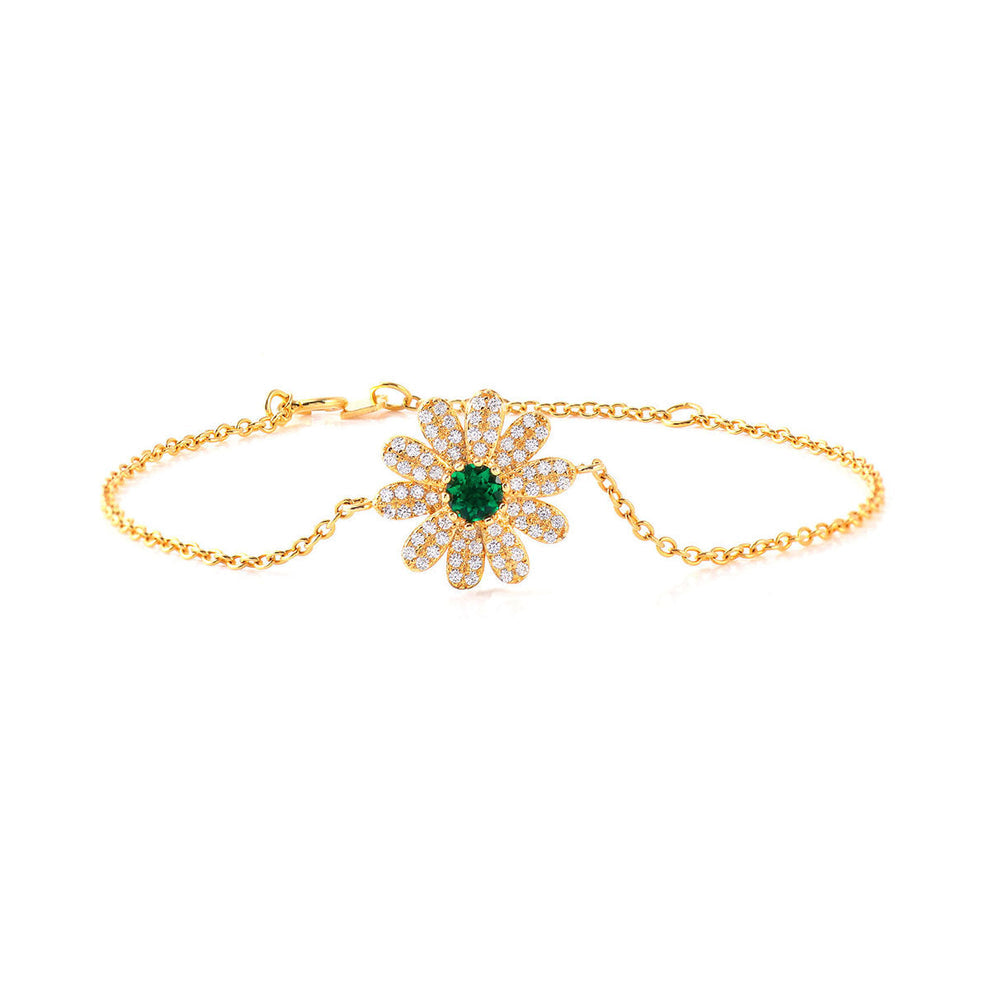 Women's Gold Full Stones Emerald Gem Flower Shape Bracelet
