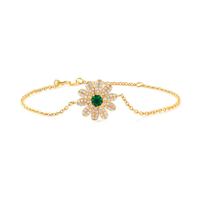 Women's Gold Full Stones Emerald Gem Flower Shape Bracelet