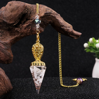 Golden Crystal Agate Resin Hexagonal Pyramid Spirit Pendulum
