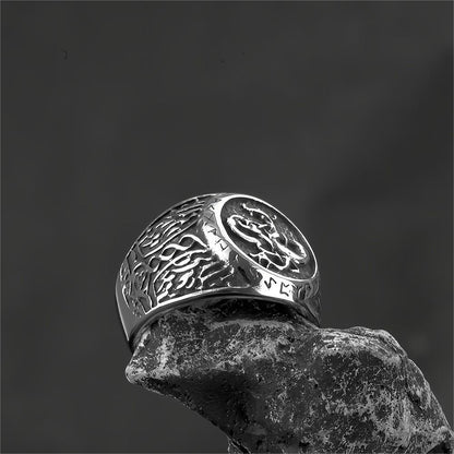 Norse Vintage Solid Stainless Steel Hip Hop Viking Rune Band Ring for Men