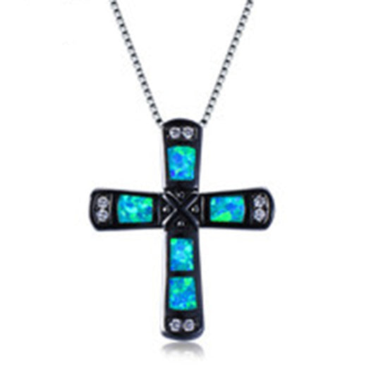 New X-letter cross opal pendant necklace