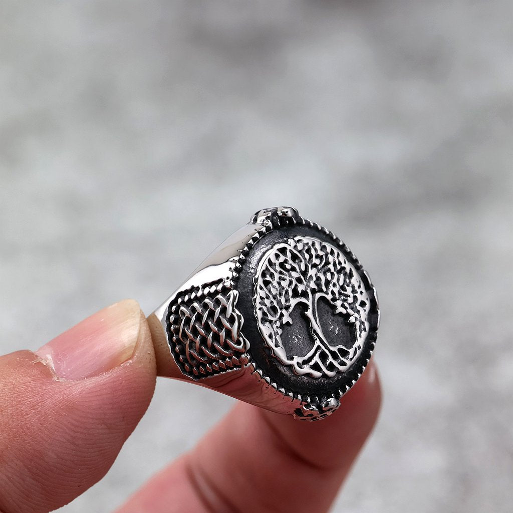 Vintage Nordic Cast Stainless Steel Viking Tree of Life Symbol Ring for Men