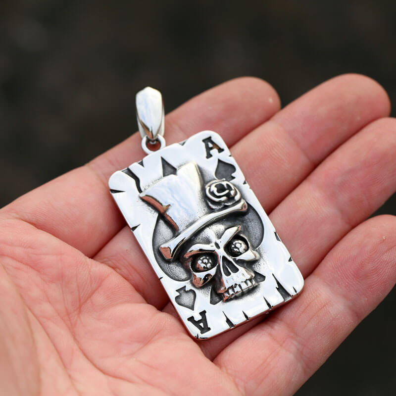 Men's Poker Spade A Skull Pendant Necklace