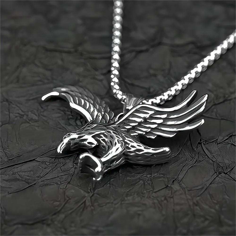 Vintage Stainless Steel Hip-hop Style Flying Eagle Pendant Necklace for Men