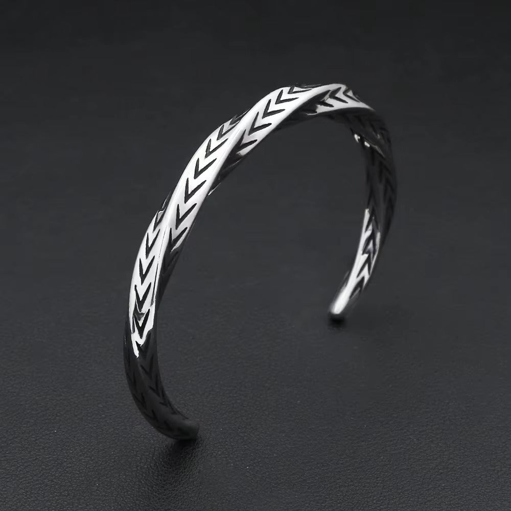 Men's Vintage Antique Finished Stainless Steel Mobius Plain Bangle, Twist Bohemian Style Open Cuff Bracelet