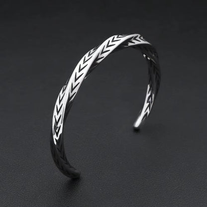 Men's Vintage Antique Finished Stainless Steel Mobius Plain Bangle, Twist Bohemian Style Open Cuff Bracelet