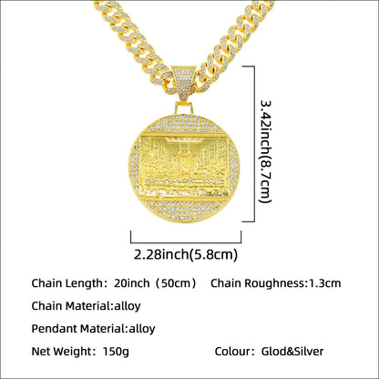 Hip-Hop Exaggerated Zircon-Encrusted Large Round Plate Last Supper Pendant Necklace