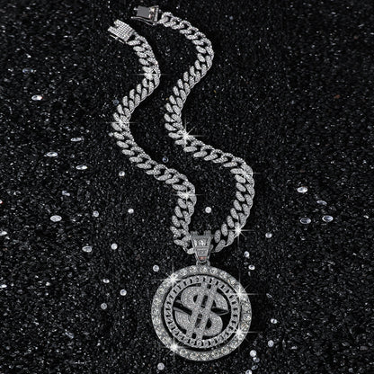 Hip-Hop Dollar Spinning Disc Cuban Chain Pendant Necklace