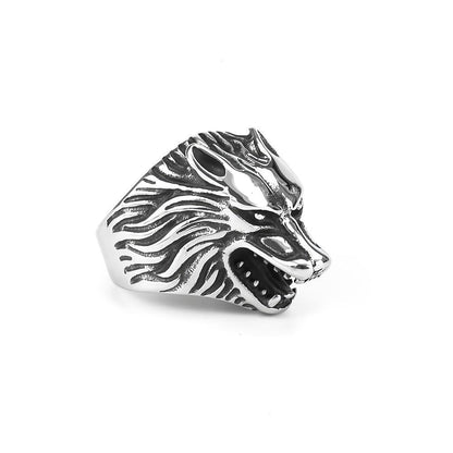 Vintage Solid Stainless Steel Nordic Big Wolf Head Band Ring for Men
