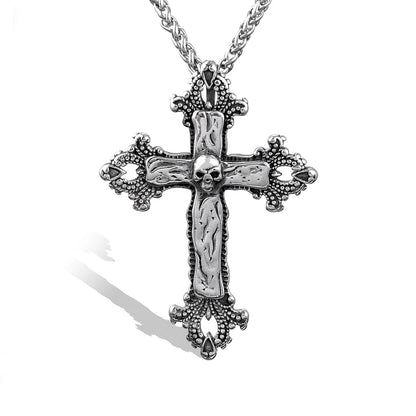 Men's Punk Style Skull Pattern Cross Pendant Necklace