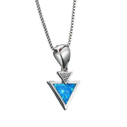 Simple Opal Double Triangle Pendant Necklace