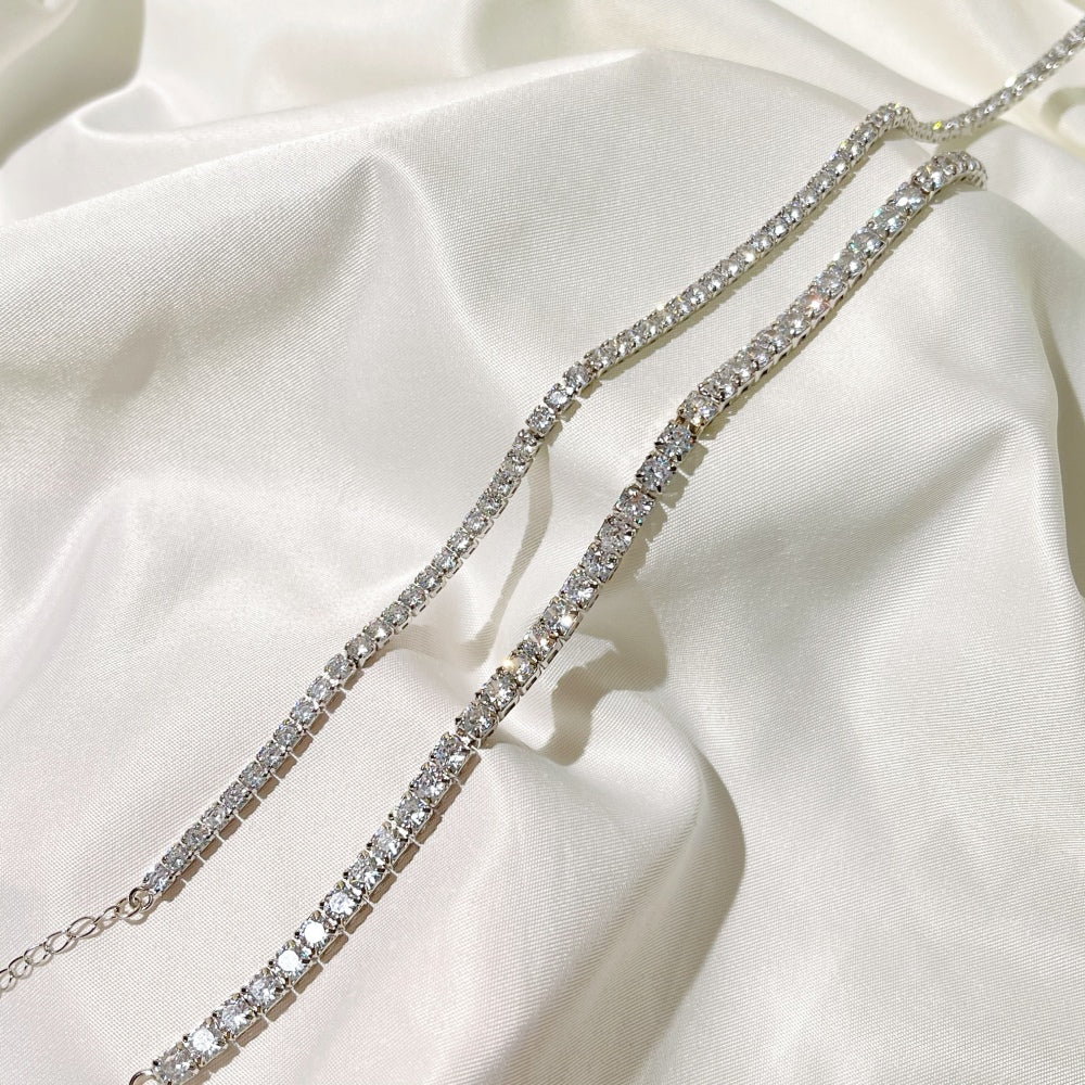 Women's Single Row Tennis Necklace, Inlaid Round Clear Zirconia, S925 with White Gold Plating