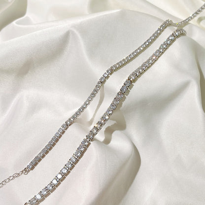 Women's Single Row Tennis Necklace, Inlaid Round Clear Zirconia, S925 with White Gold Plating