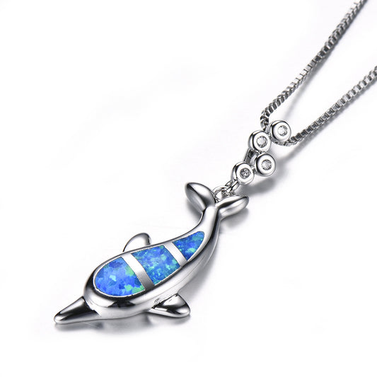 Blue Oboe Dolphin Pendant Necklace
