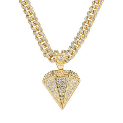 Hip-Hop Diamond-Shaped Cuban Chain Pendant Necklace