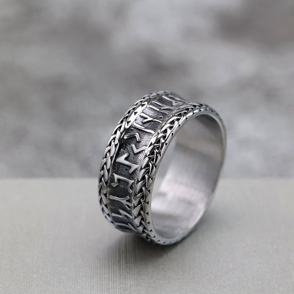 Vintage Stainless Steel Viking Rune Ring for Men