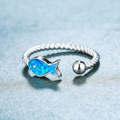 Women's Fish Shape Opal Twisted Adjustable Ring