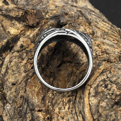 Vintage Solid Stainless Steel Norse Yggdrasil Tree of Life Wide Signet Ring Band for Men