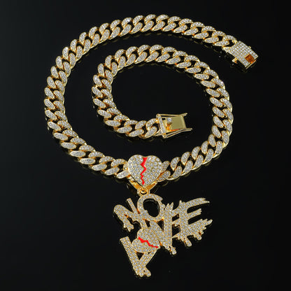 Hip-Hop Stitching Letter Heart Cuban Chain Pendant Necklace