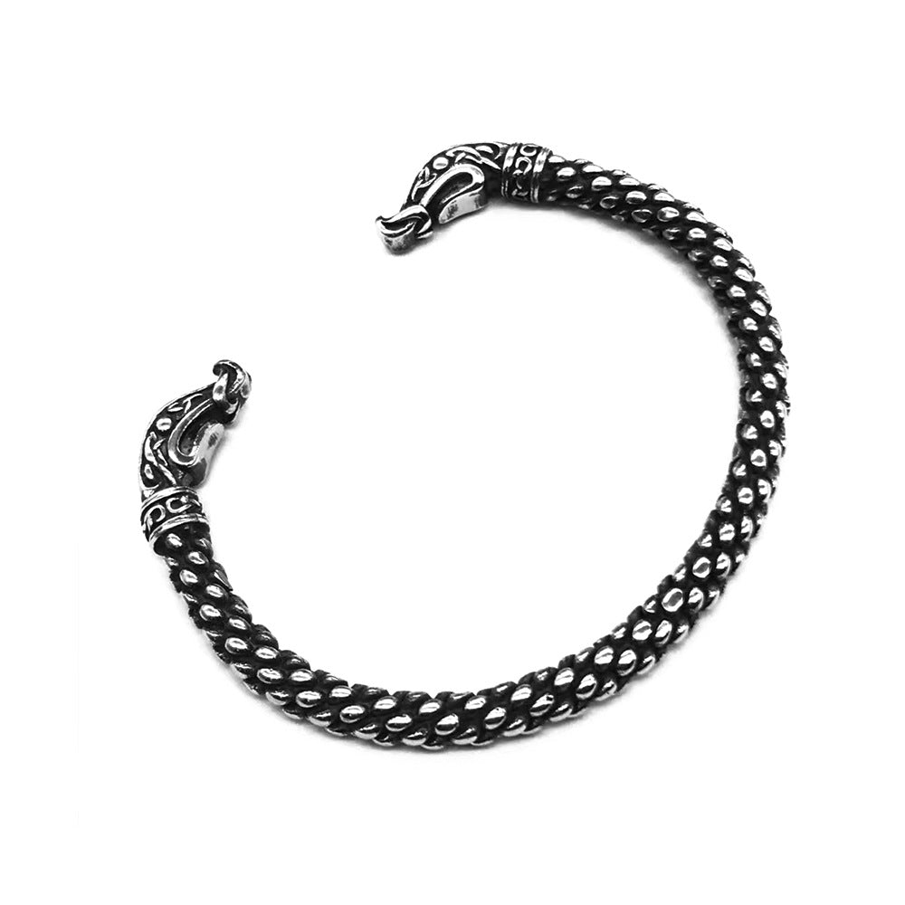 Fashion Versatile Personality Stainless Steel Men Bracelet, Retro Solid Open Cuff Wrist Jewelry