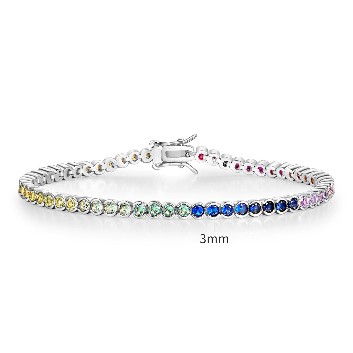 Women&Men's Round 3mm Color Gradient Zircon Cuban Tennis Bracelet