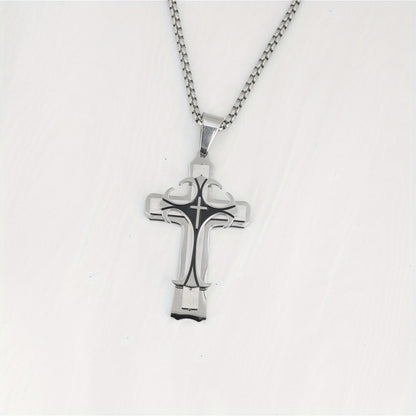 Men's Domineering Pattern Three-Layer Cross Necklace