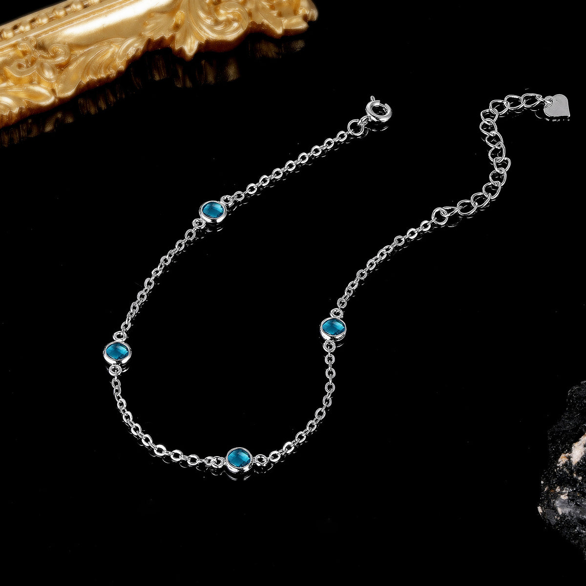 Women&Men's Adjustable Round Blue Zircon Bracelet