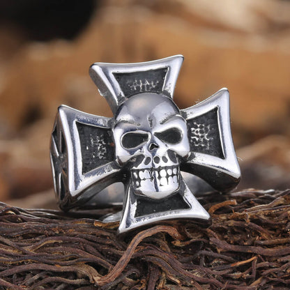 Vintage Stainless Steel Cool Cross Skull Ring for Men