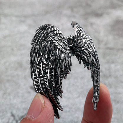 Vintage Stainless Steel Angel Wings Pendant Necklace for Men
