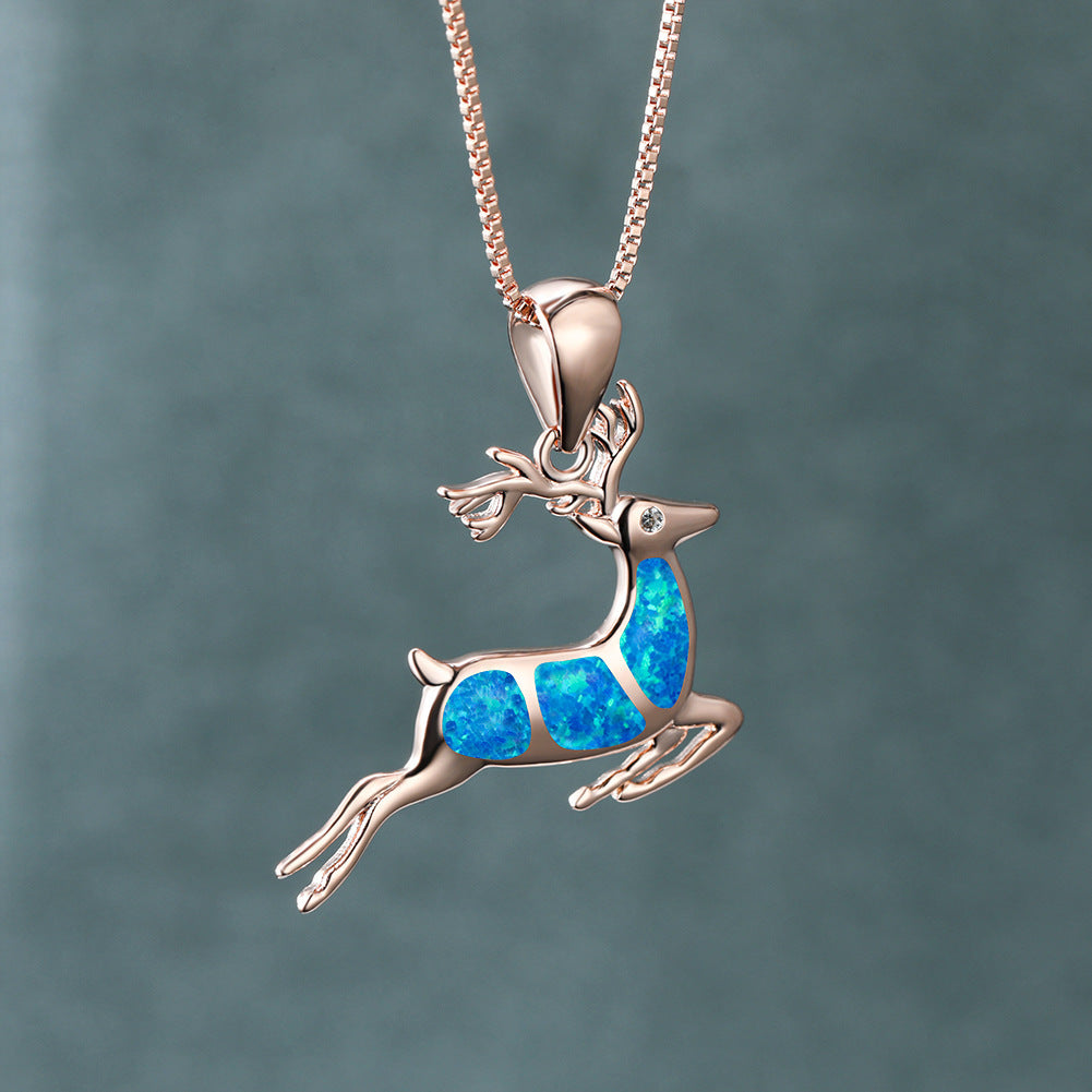 Opal Elk Pendant Necklace