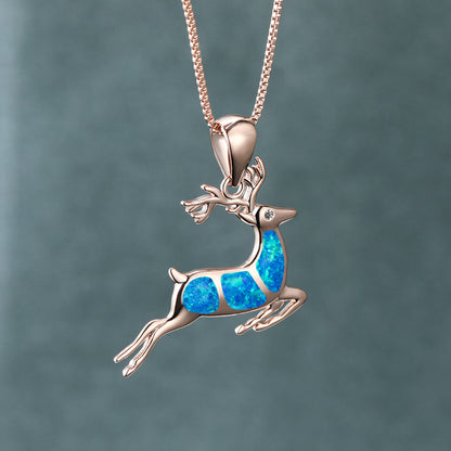 Opal Elk Pendant Necklace