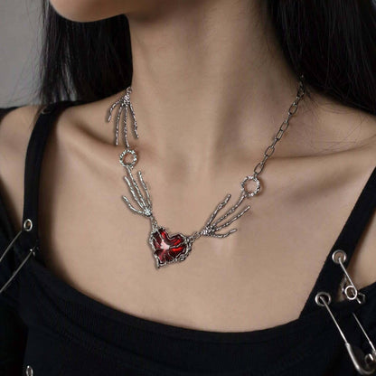 Gothic-style red heart-shaped necklace