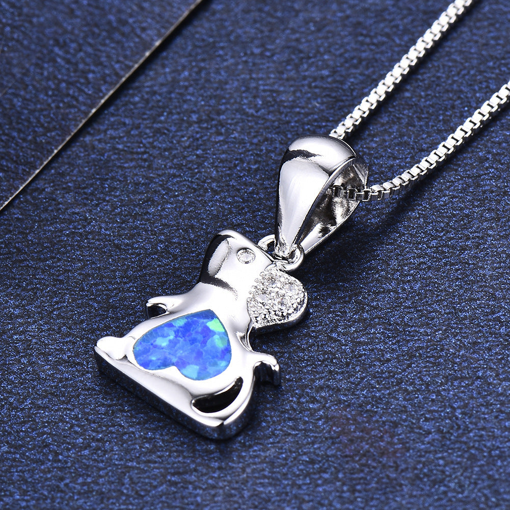 Platinum Blue Opal Mouse Necklace