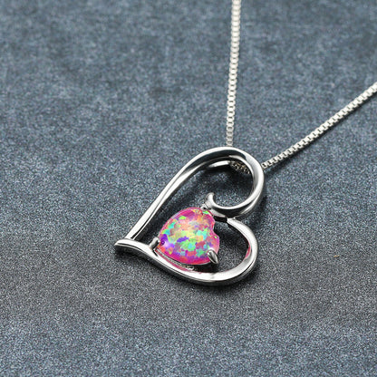 Hollowed-out design Opal Love Pendant Necklace