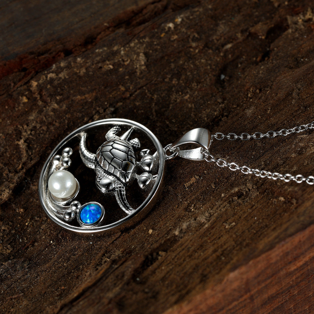 White pearl and blue Australian tortoise necklace
